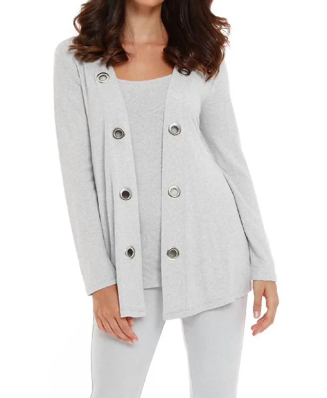 Knee - Length Women's Wool Blend Sweater Dresses in Neutral ColorsJuliana Kashmira Open Grommet Cardigan In Gray