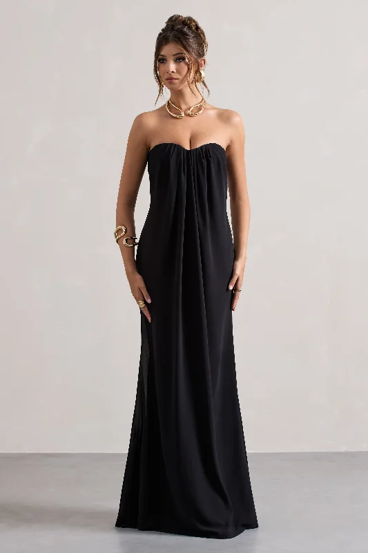 Long - Sleeve Women Dress in Velvet for a Luxurious Winter LookKaz | Black Chiffon Sweetheart Maxi Dress