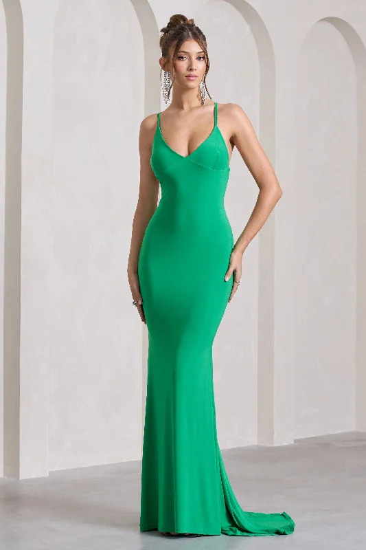 Mermaid - Style Women Dress with a Fitted Silhouette for Special OccasionsLucky Number | Green Cross Back Fishtail Maxi Dress