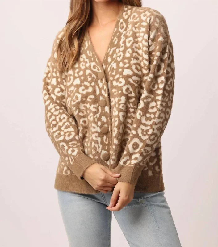 Plus Size Women's Long Sleeve Cable Knit Sweater DressesMakie Sweater in Two-Tone Animal