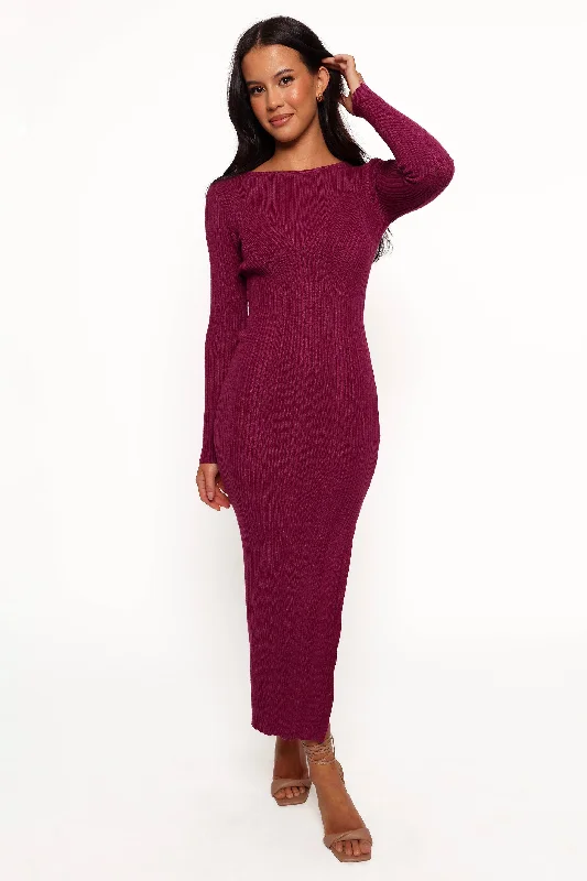 Sleeveless Women's Silk Blend Sweater Dresses for a Sophisticated LookMattie Long Sleeve Maxi Dress - Plum