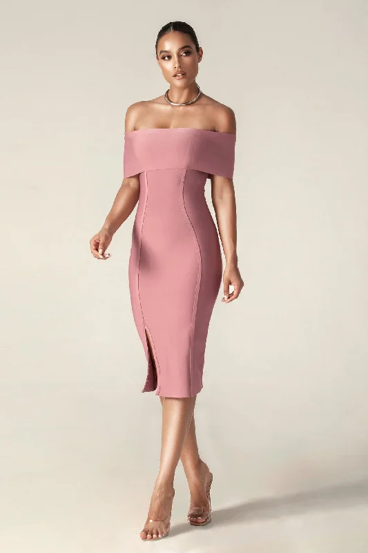 Shift Women Dress with a Simple and Classic Design for Everyday WearMiel Off Shoulder Bandage Dress (Thulian Pink)