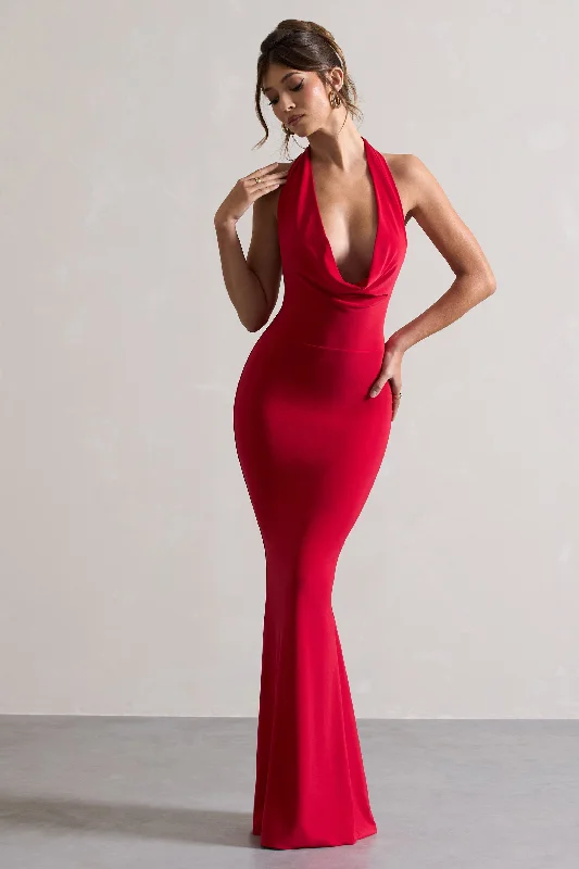 Long - Sleeve Women Dress in Velvet for a Luxurious Winter LookMilani | Red Backless Cowl Neck Fishtail Maxi Dress