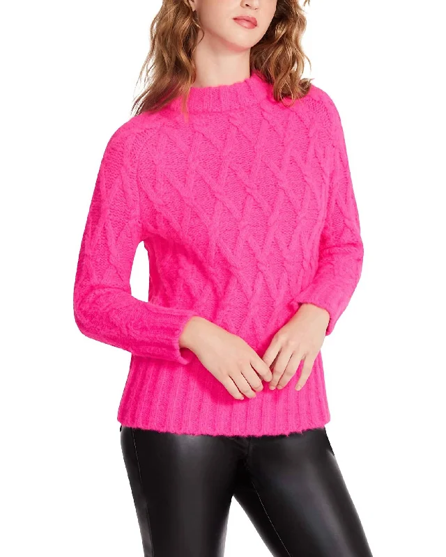 Plus Size Women's Fit - and - Flare Sweater Dresses with Ruffled HemOlive  Pullover Sweater in Pink Glo