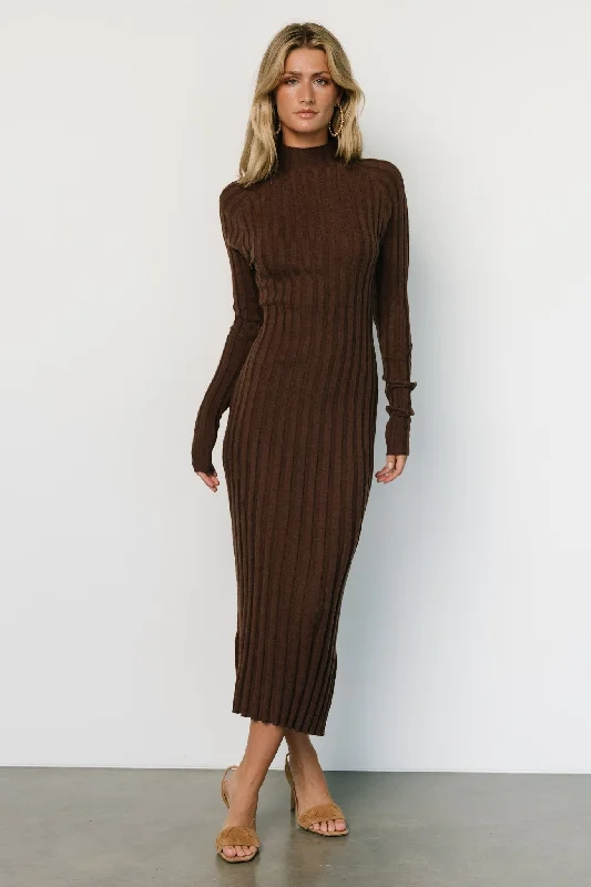 Plus Size Women's Asymmetric Hem Sweater Dresses in Modern DesignsOliver Ribbed Sweater Dress | Chocolate