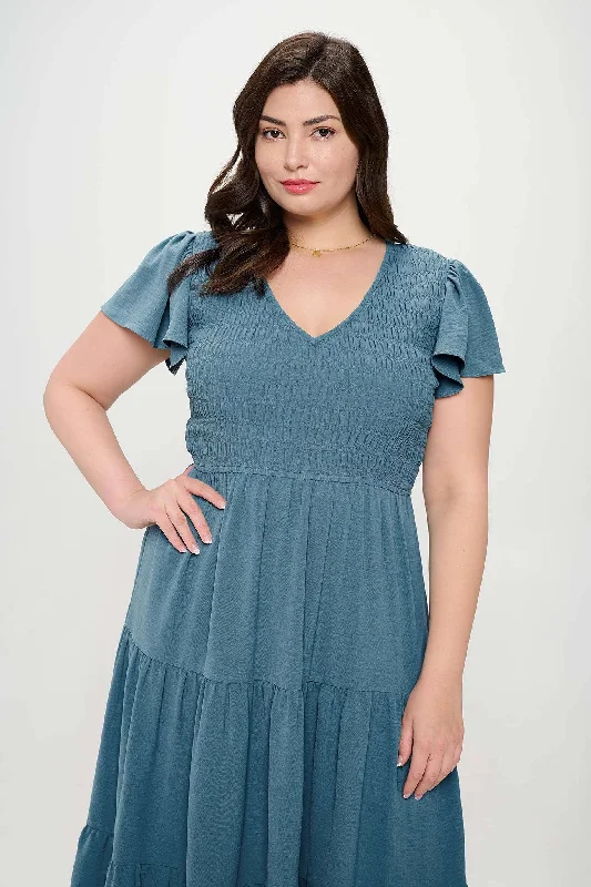 Empire Waist Women Dress to Accentuate the Bust and Conceal the WaistTeal MIDI DRESS