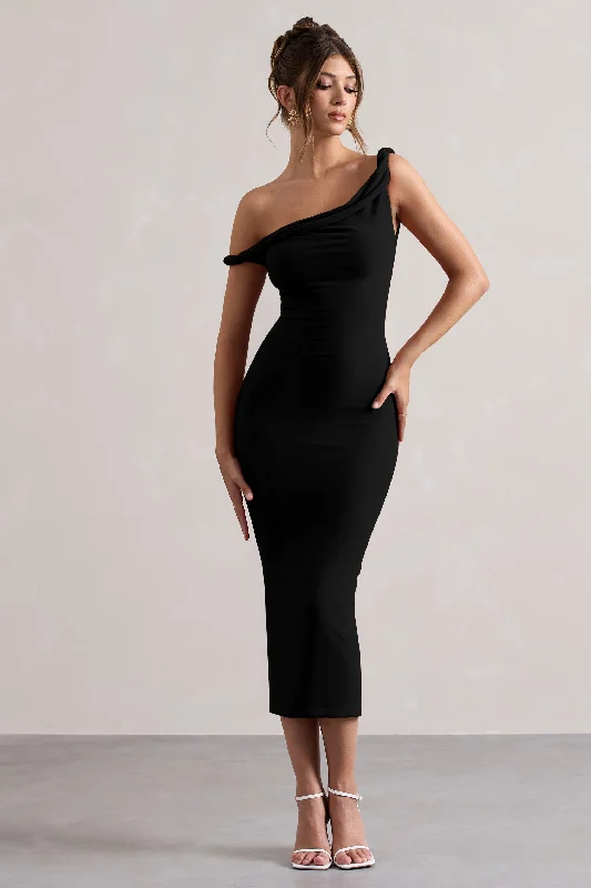 Sheath Women Dress with a Tailored Fit for a Professional LookSalome | Black Twisted Asymmetric Midi Dress