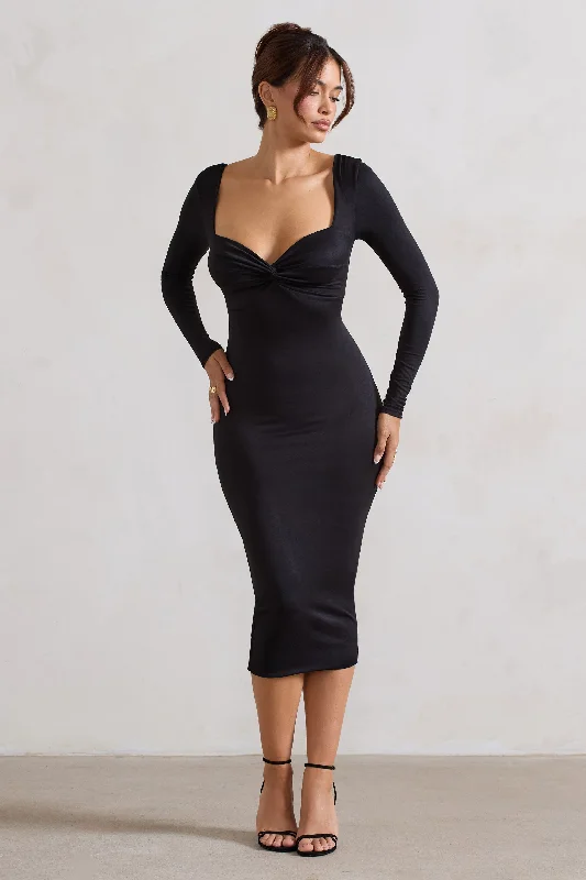 Strapless Women Dress with a Built - in Bra for Comfort and SupportSammy | Black Bodycon Sweetheart Midi Dress