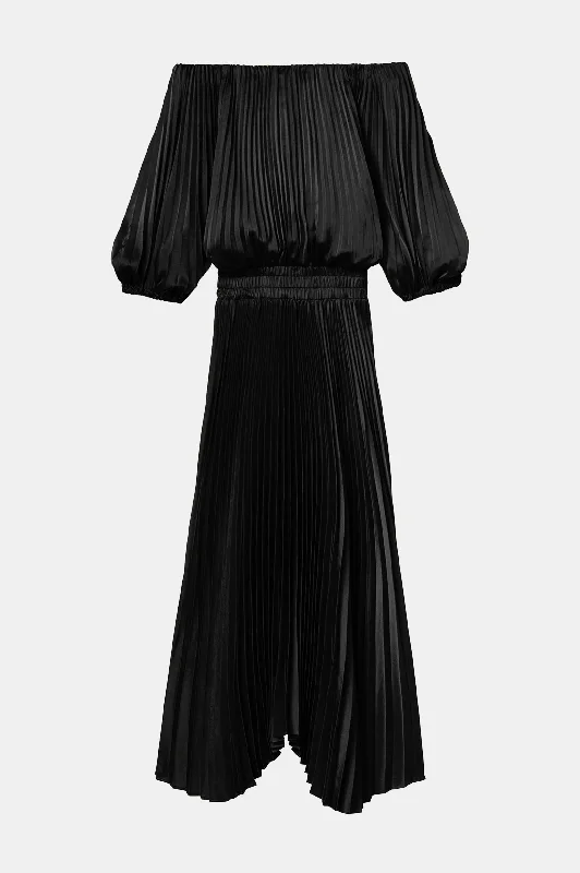 Long - Sleeve Women Dress in Velvet for a Luxurious Winter LookSienna Satin Pleated Off Shoulder Dress