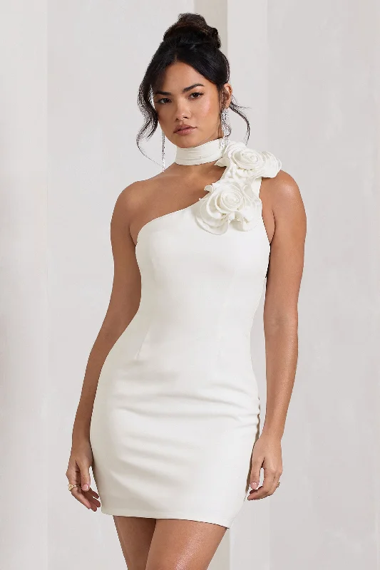 Lace - Embellished Women Dress for an Elegant and Sophisticated AppearanceThe Party |  White Mini Dress With Ruffled Choker