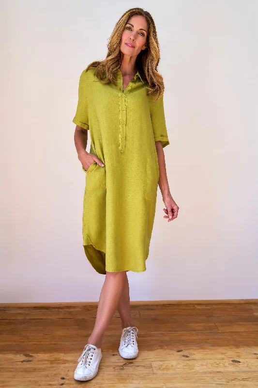 Plus Size Women Dress with a Flattering A - Line Cut for Comfort and StyleTyra Pistachio Shirt Dress