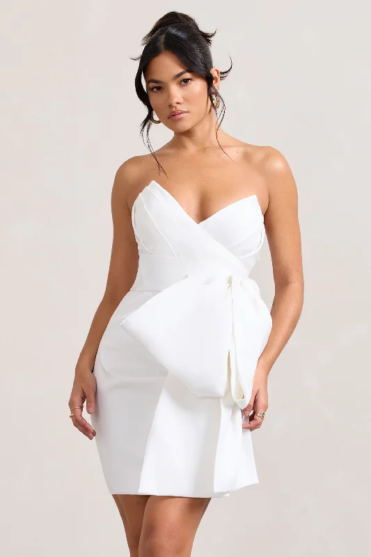 Lace - Embellished Women Dress for an Elegant and Sophisticated AppearanceWinner | White Bandeau Mini Dress With Oversized Bow