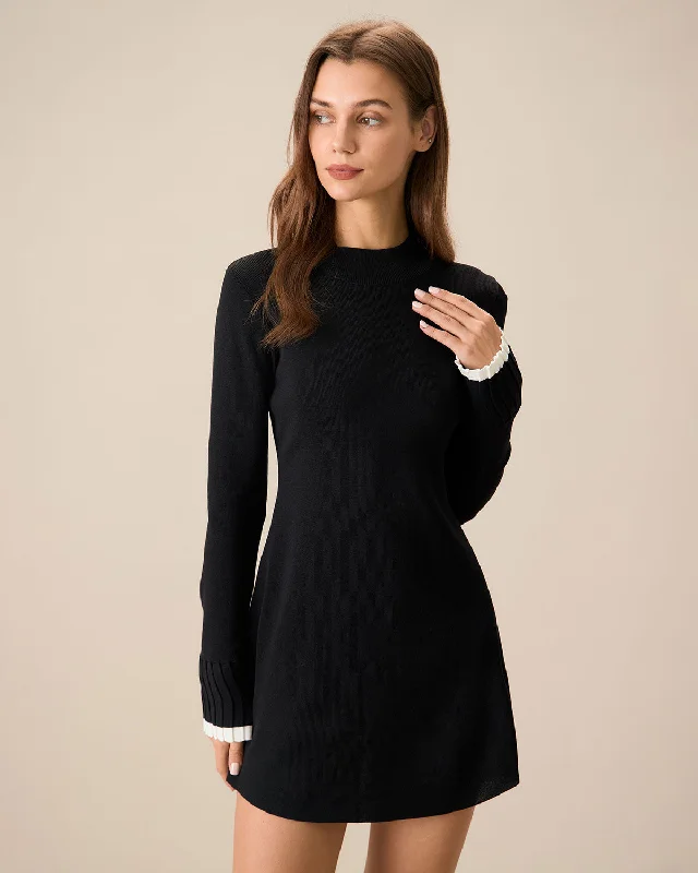 Sleeveless Women's Silk Blend Sweater Dresses for a Sophisticated LookWomen's Black Contrasting Long Sleeve Sweater Mini Dress