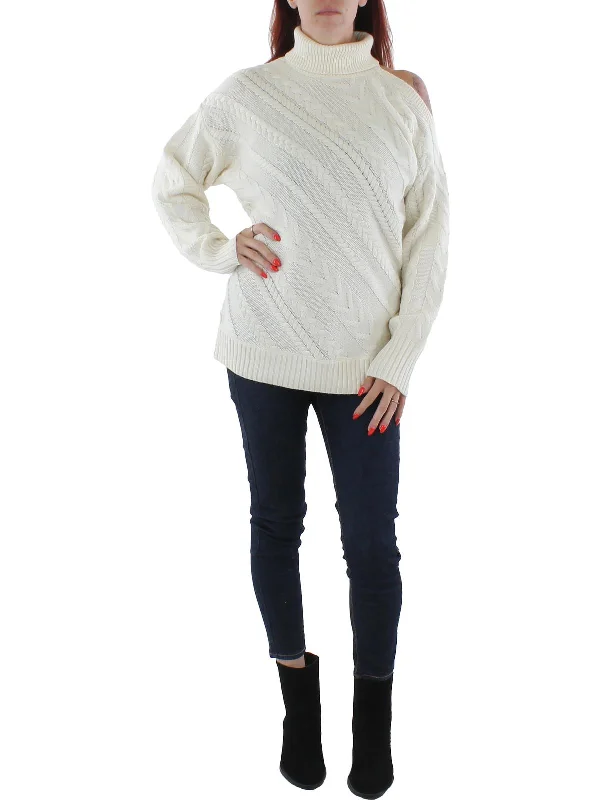 Plus Size Women's Long Sleeve Cable Knit Sweater DressesWomens Cable Knit Pullover Turtleneck Sweater