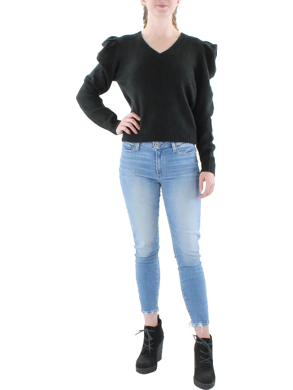 Longline Women's Mohair Sweater Dresses in a Loose FitWomens Ribbed Trim V-Neck Pullover Sweater