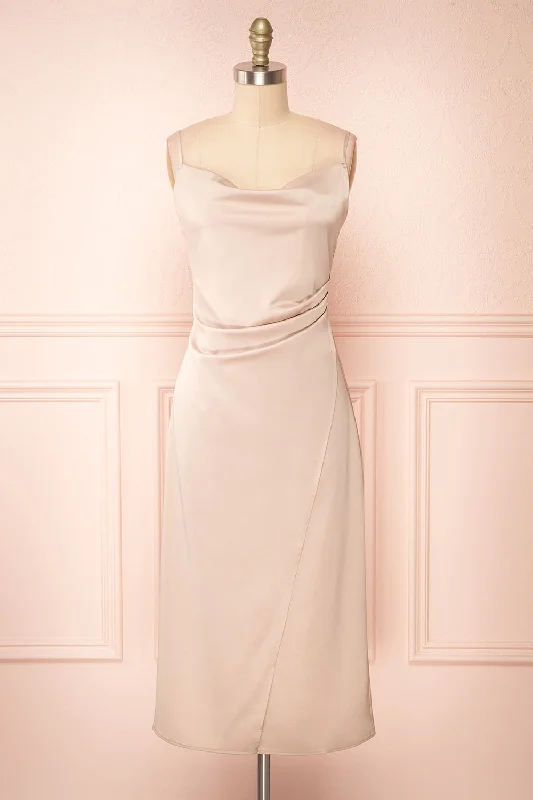 Midi dresses with one - shoulder designs for a modern and asymmetric styleChloe Champagne | Cowl Neck Satin Slip Dress