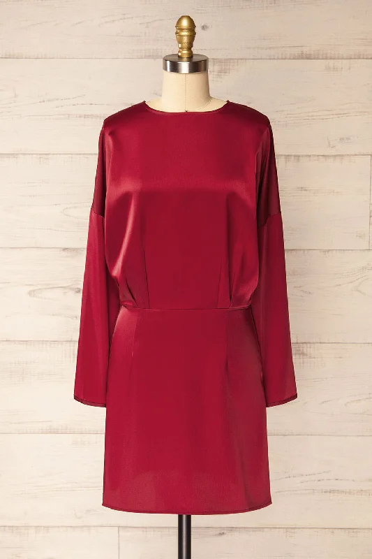 Wrap - style midi dresses in silk for a sophisticated office lookCombault Burgundy | Silky Long Sleeved Dress