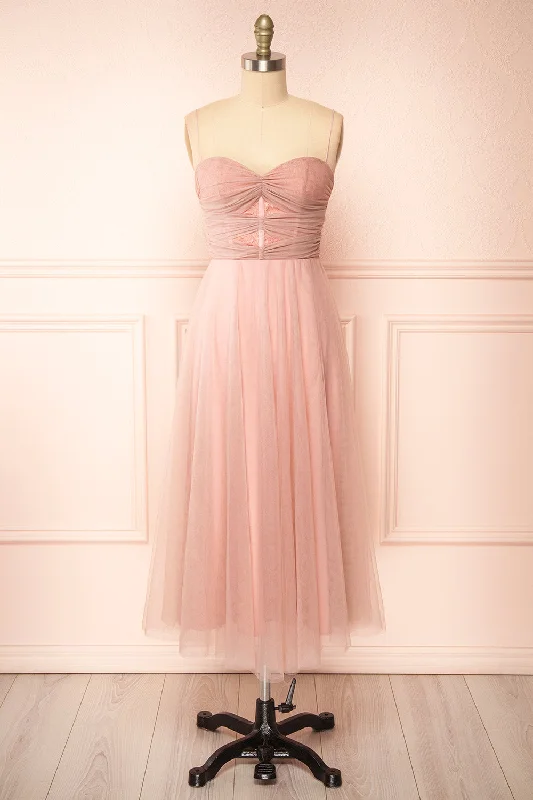 Midi dresses with wrap - around skirts for a customizable fitCyrilla | Midi Pink Tulle Dress