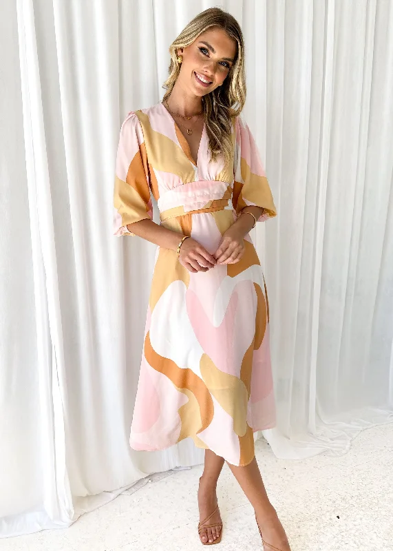 Midi dresses with animal prints for a bold and confident appearanceEviana Midi Dress - Blush Swirl