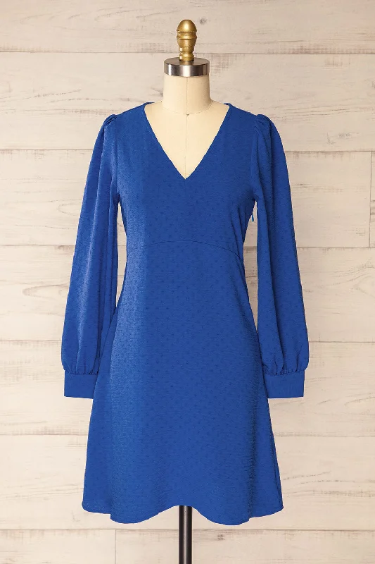 Midi dresses with pleated skirts for a timeless and elegant appealRotherham Blue | Short A-line Dress w/ Long Sleeves