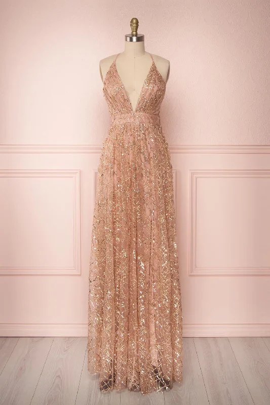 Midi dresses with pleated skirts for a timeless and elegant appealTyffen | Pink & Gold Sequin Maxi Dress