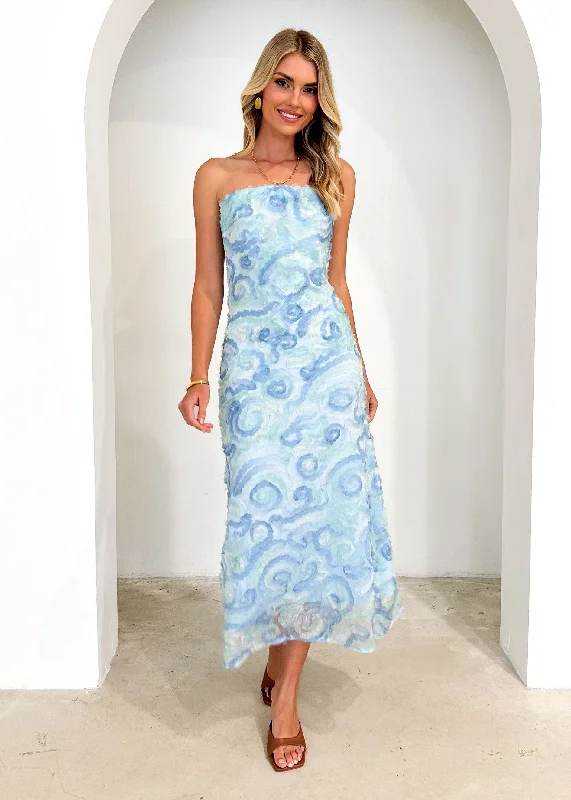 Midi dresses with ruched sleeves for a more fitted and stylish arm lookVander Strapless Midi Dress - Blue