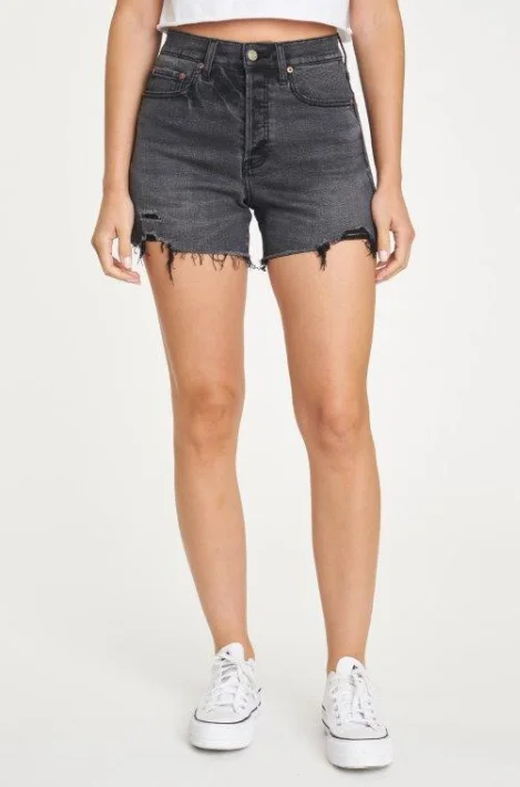 Plus Size Women's Denim Shorts with a Button - Fly in Dark Indigo for a Durable and Timeless StyleBottom Line High Rise Vintage Short in Ashes