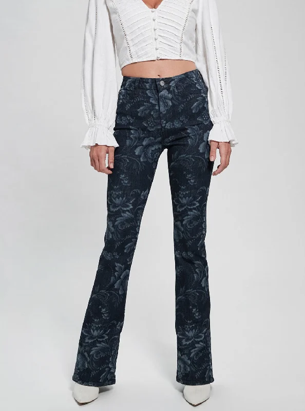 Eco High-Rise Flare Adeline Denim Jeans In Wild Flower Print Wash