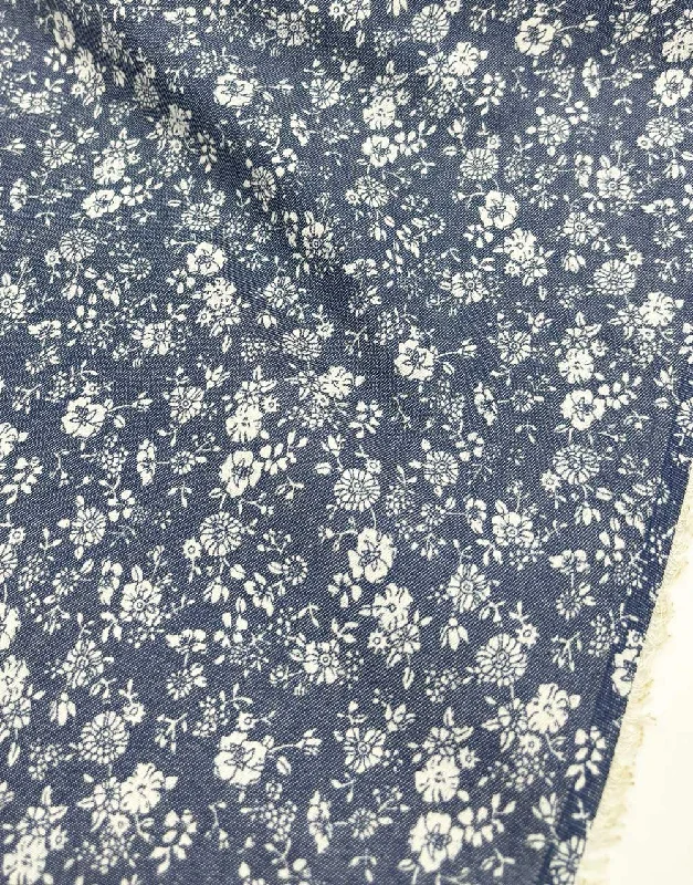 Emily Floral Printed Denim Chambray Fabric