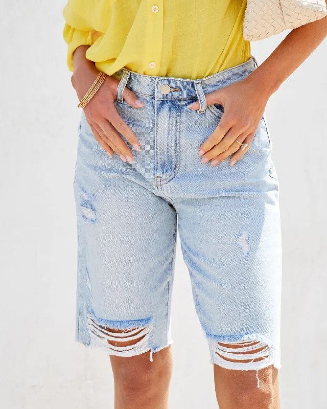 High - Waisted Plus Size Women's Denim Shorts with Distressed Details for a Trendy LookHaley High Rise Distressed Denim Bermuda Shorts