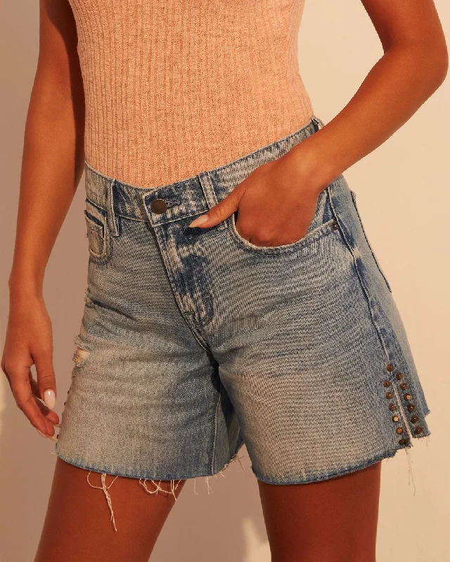 Plus Size Women's Denim Shorts with Embroidered Flowers in Light Blue for a Feminine TouchOakley High Rise Denim Shorts