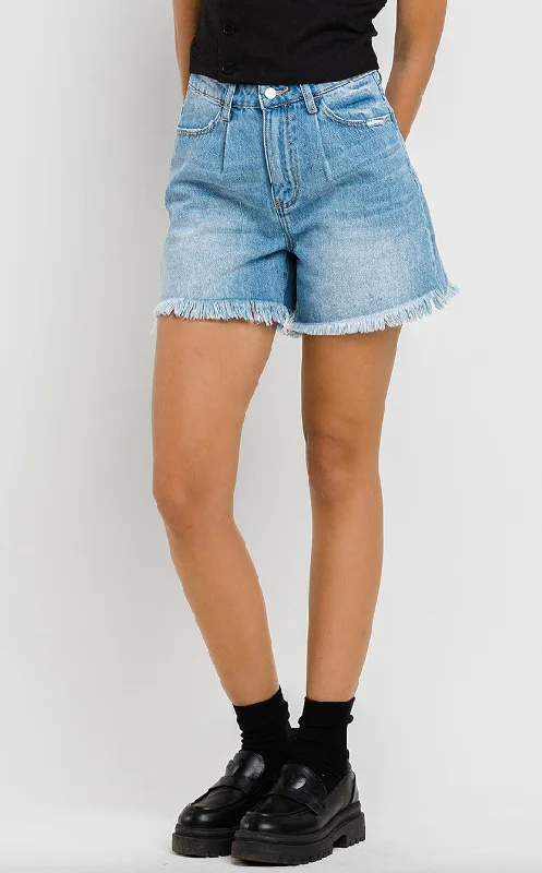 Women's Ruffled Hem Denim Shorts in Light Wash for a Feminine and Fashionable StyleSienna Super High Rise Pleated Shorts - Final Sale 40% off in cart