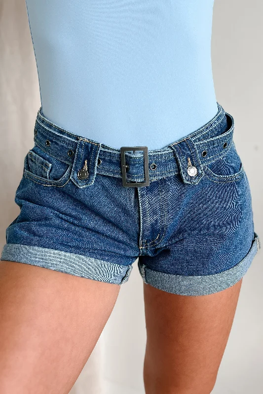 Plus Size Women's Stretch Denim Shorts with Belt Loops in Medium Wash for a Versatile FitValerie Low Rise Cuff Hem Cello Denim Shorts (Medium Denim)