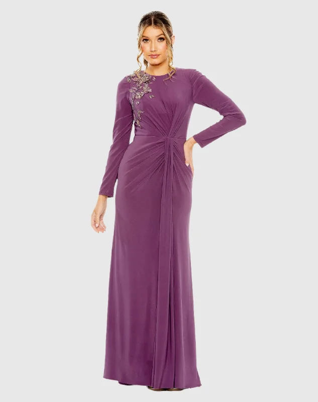 Maxi dresses with geometric prints for a contemporary aestheticJersey High Neck Long Sleeve Embellished Gown