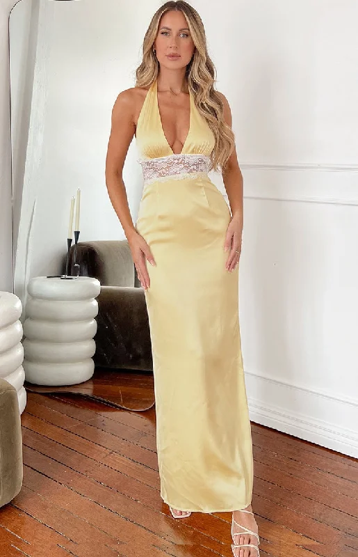 Maxi dresses with balloon sleeves for a vintage - inspired styleArli Yellow Lace Maxi Dress