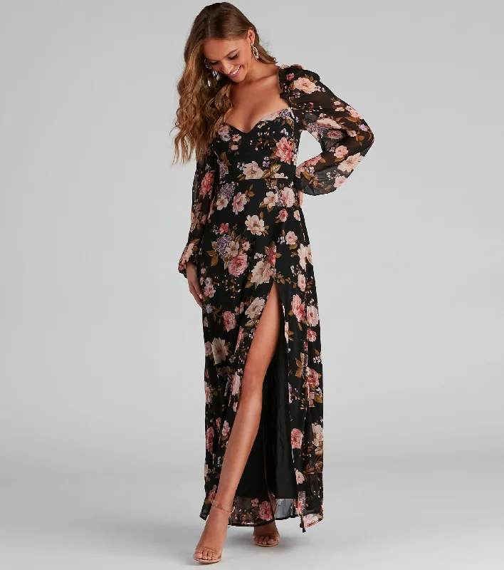 Maxi dresses with balloon sleeves for a vintage - inspired styleCatch The Bouquet Chiffon Maxi Dress