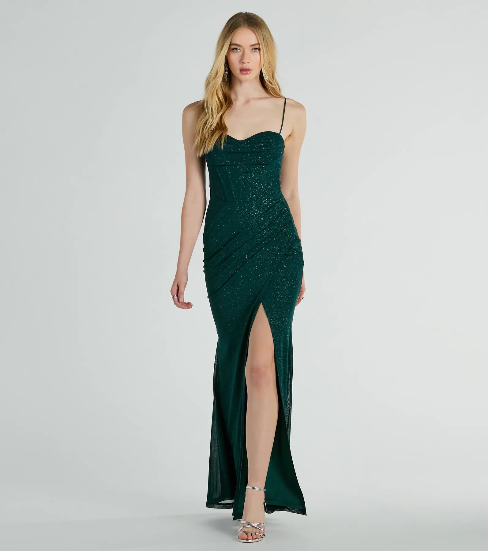 Maxi dresses with pocket details for added functionalityDaleyza Bustier Slit Glitter Mermaid Formal Dress