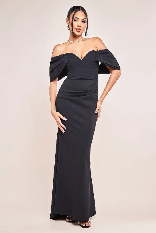 Maxi dresses with a wrap - around style for a customizable fitOff The Shoulder Draped Sleeve Maxi Dress - Black by Goddiva