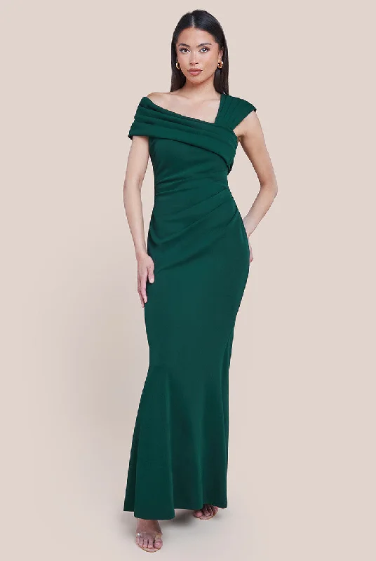 Sequined maxi dresses for formal evening galasGoddiva One Shoulder Evening Maxi Dress - Emerald Green