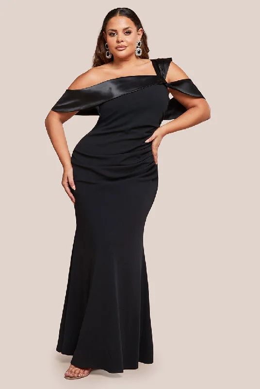 Maxi dresses with a button - down front for a classic lookGoddiva Plus One Shoulder Satin Band Maxi Dress - Black