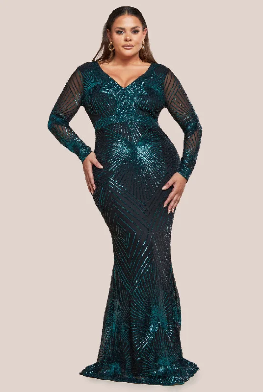 Maxi dresses with a paisley print for a classic and elegant styleGoddiva Plus Starburst Sequin Maxi Dress - Emerald