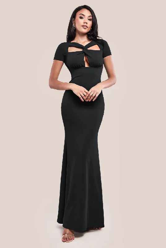 Sequined maxi dresses for formal evening galasGoddiva Scuba Crepe Twist Cutout Maxi Dress - Black