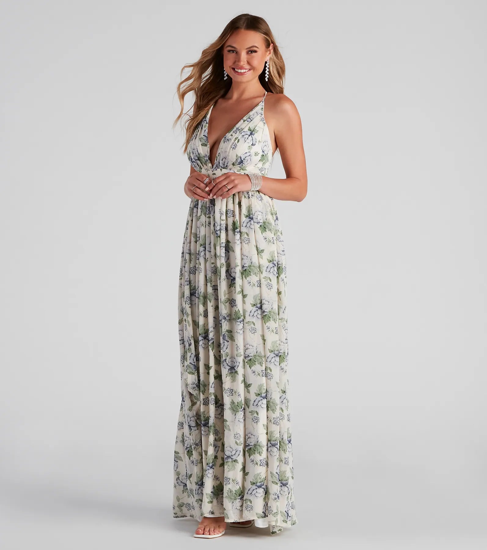 Denim maxi dresses with frayed hems for a casual lookZaya Formal Floral Chiffon Dress