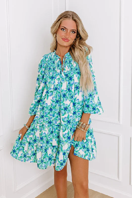 Ruffled mini dresses for a romantic touchCoastal Cruise Floral Mini Dress in Green