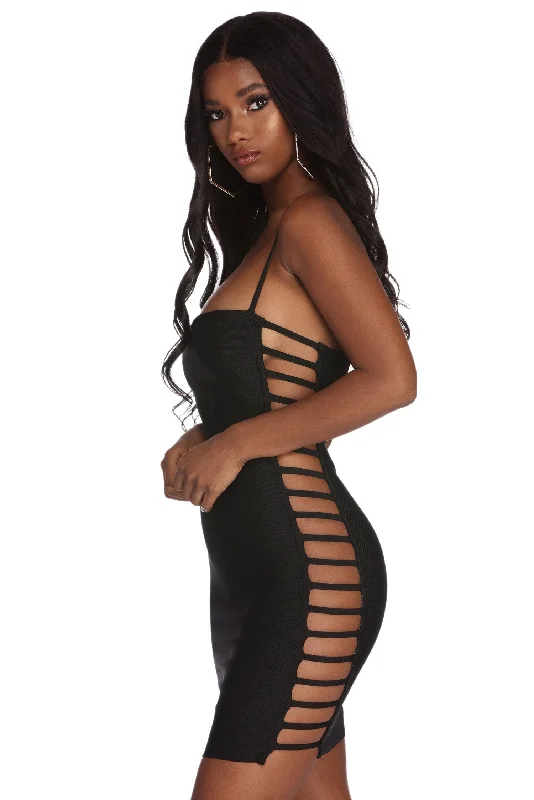 Mini dresses with mesh panels for a sexy and trendy lookCut To The Chase Bandage Dress