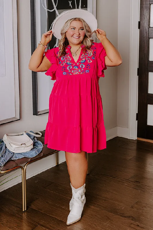 Mini dresses with pleated skirts for a classic lookHidden Bungalow Embroidered Dress In Hot Pink Curves