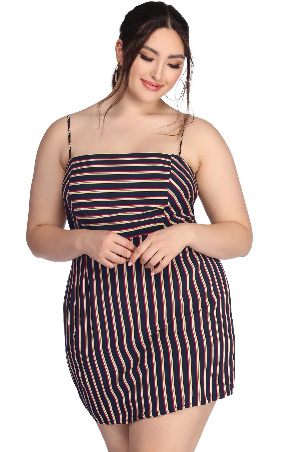 Mini dresses with side slits for a sexy appealPlus Striped In Style Dress