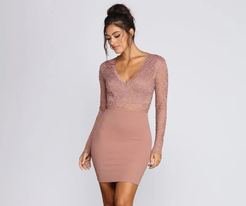 Mini dresses with V - necklines for a flattering shapeSweet Babe Laced Mini Dress