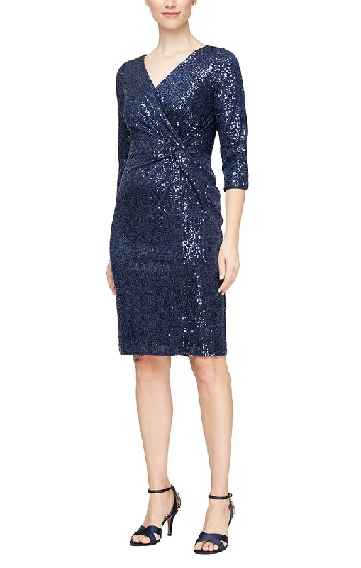 Metallic cocktail dresses with a halter neck for a glamorous occasionAlex Evenings 8196716 Short Sheath Formal Dress