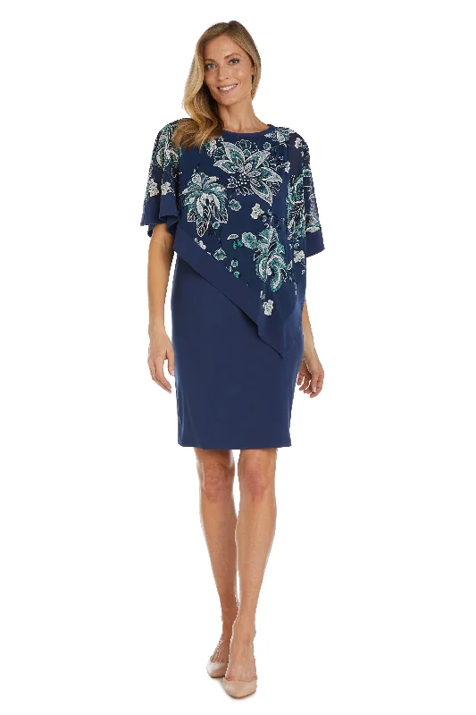 Cocktail dresses with a tiered skirt and a bow at the waistR&M Richards 9724P Denim/Teal 8P Sale